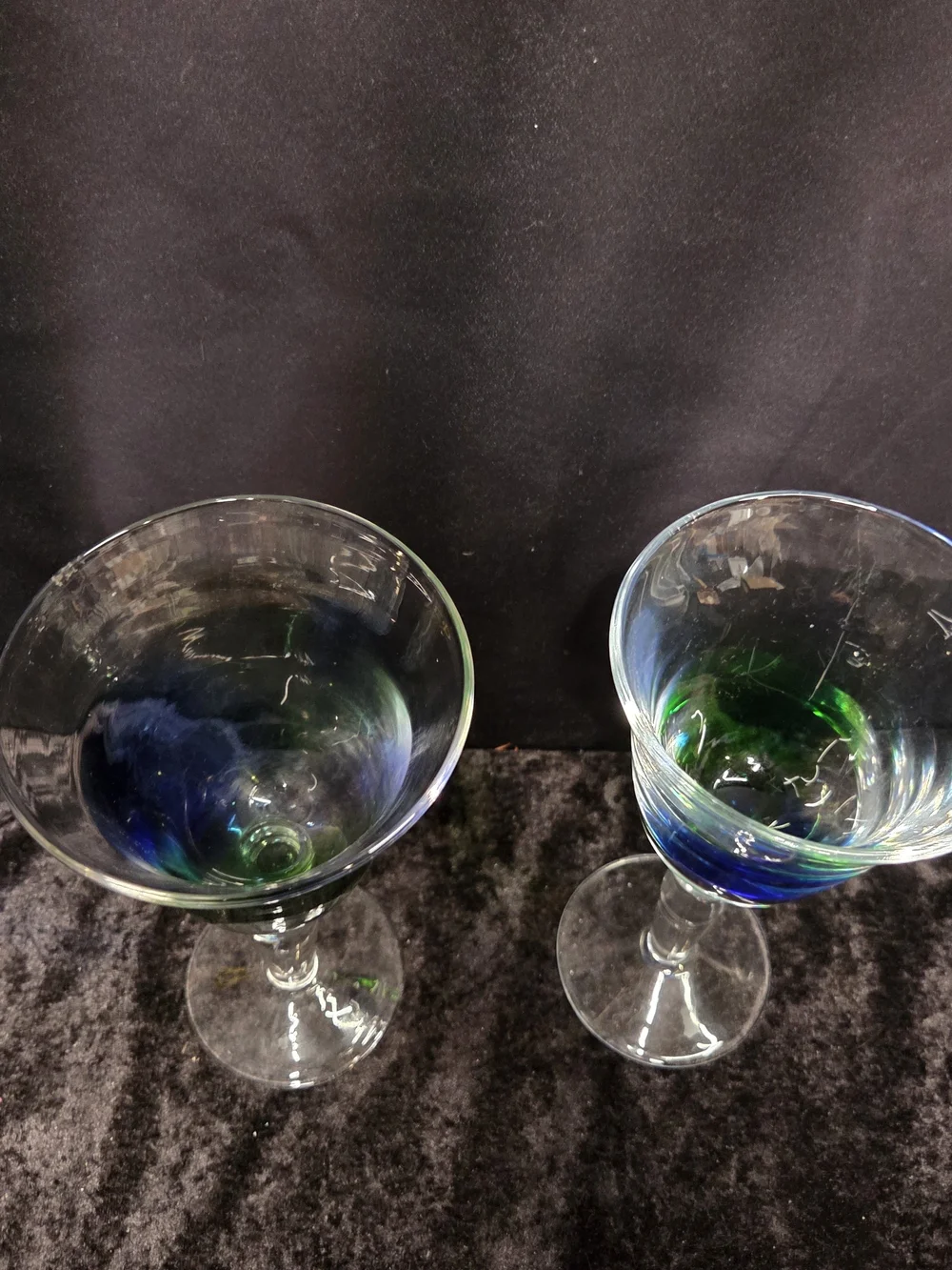 Pier 1 Blue Green Flame Glass Wine or Water Goblet Pair (2)